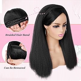 G&T Wig Yaki Straight Half Wig with Braided Hair Band Wear and Go Glueless Wig for Black Women Heat Resistant Synthetic Wigs for Daily Use (24 inch)