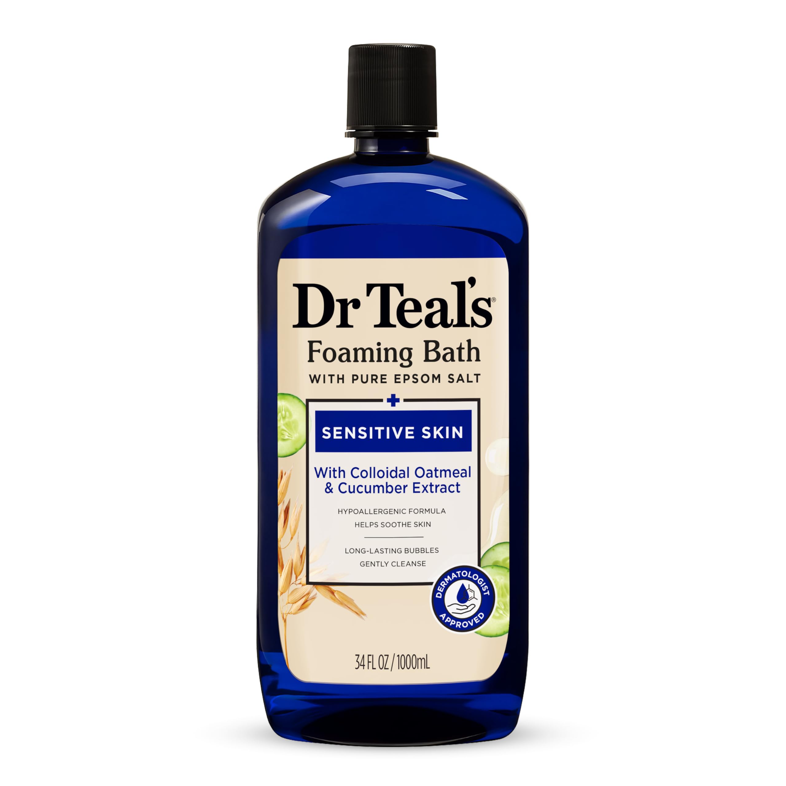 Dr Teal's Sensitive Skin Foaming Bath 1L with Epsom Salt and Colloidal Oatmeal