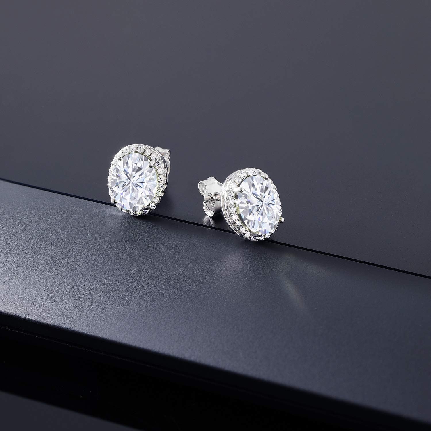 Gem Stone King 4.68 Cttw White Moissanite Stud Halo Earrings For Women | 925 Sterling Silver | Oval 9X7MM - Image 6