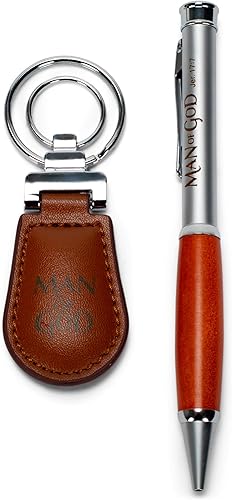 Miniatura 4 de Dicksons Man of God 2 Piece Metal Woodgrain Bolígrafo y llavero de cuero sintético en caja de regalo