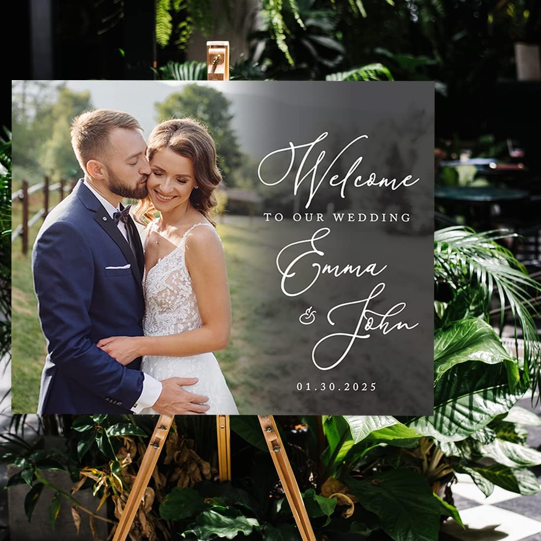 Andaz Press Personalized Welcome To Our Wedding Sign, Classic 16" x 20" Custom Photo Canvas Wedding Welcome Sign for Reception, Ceremony, Easel Stand