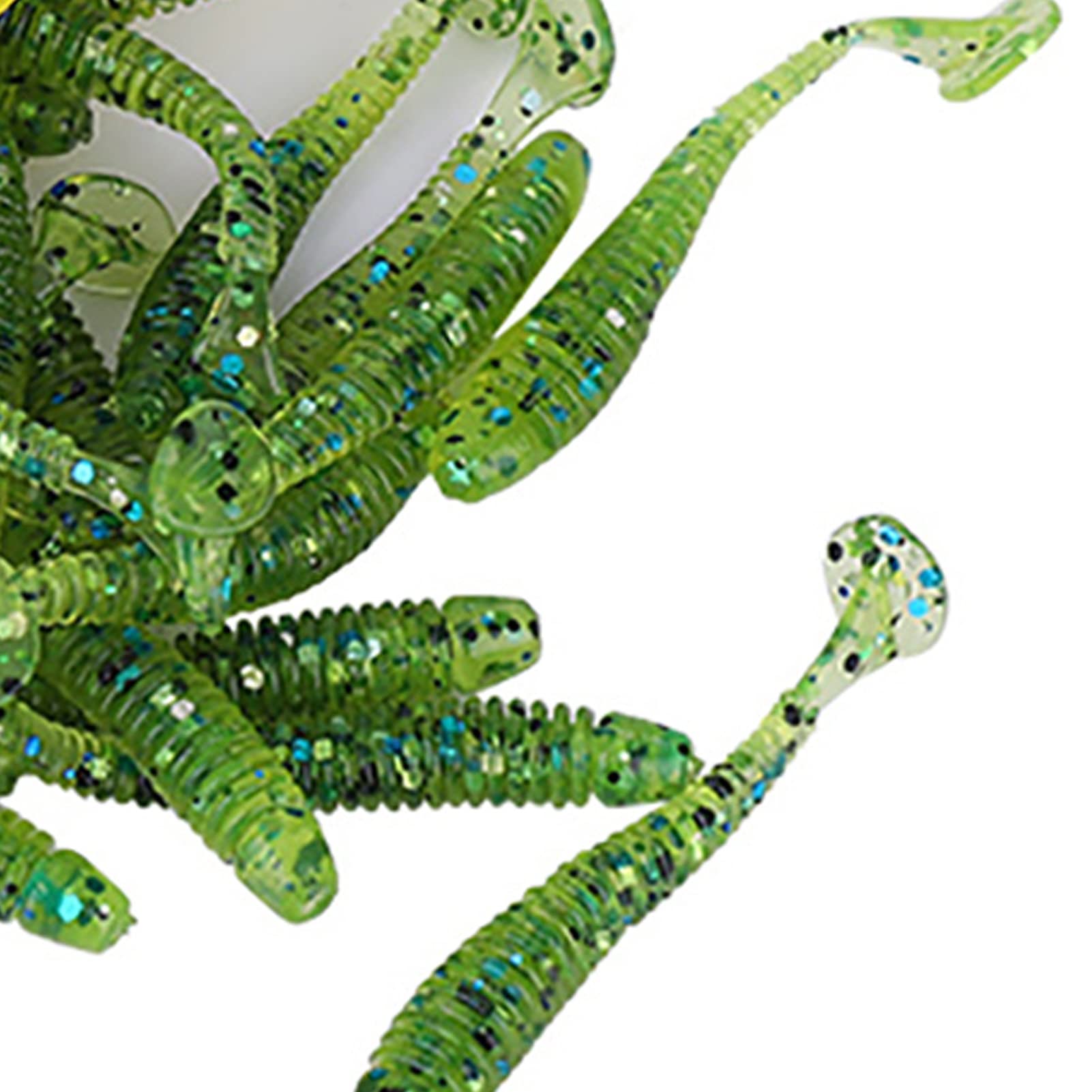 50PCS 5cm Señuelos de Pesca de plástico Blando Cebos de Larva de Cola en T Accesorios para Aparejos de Pesca para Pesca en Agua Dulce y Salada Acción de natación