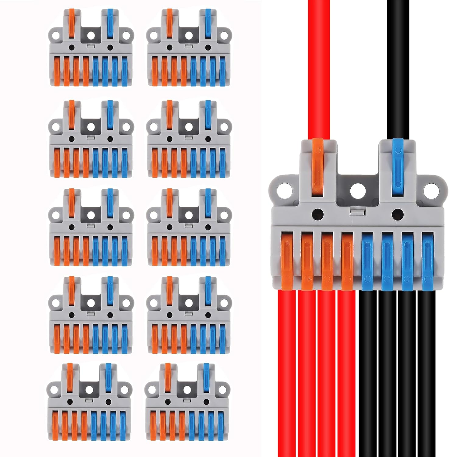 10Pcs 2 in 8 Lever Wire Connector Push-in Splitter Cable Splicing Butt Terminal Block Compact DIY Quick Connect Connectors - Mini Electrical Wire Splice 2 in 8 Out