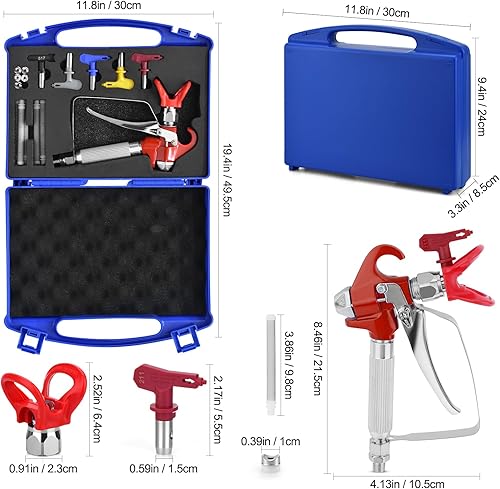 Miniatura 2 de Juego de 13 pistolas pulverizadoras de pintura sin aire con pistola pulverizadora de pintura sin aire de 3600 PSI, 1 protector de boquilla, 5 puntas