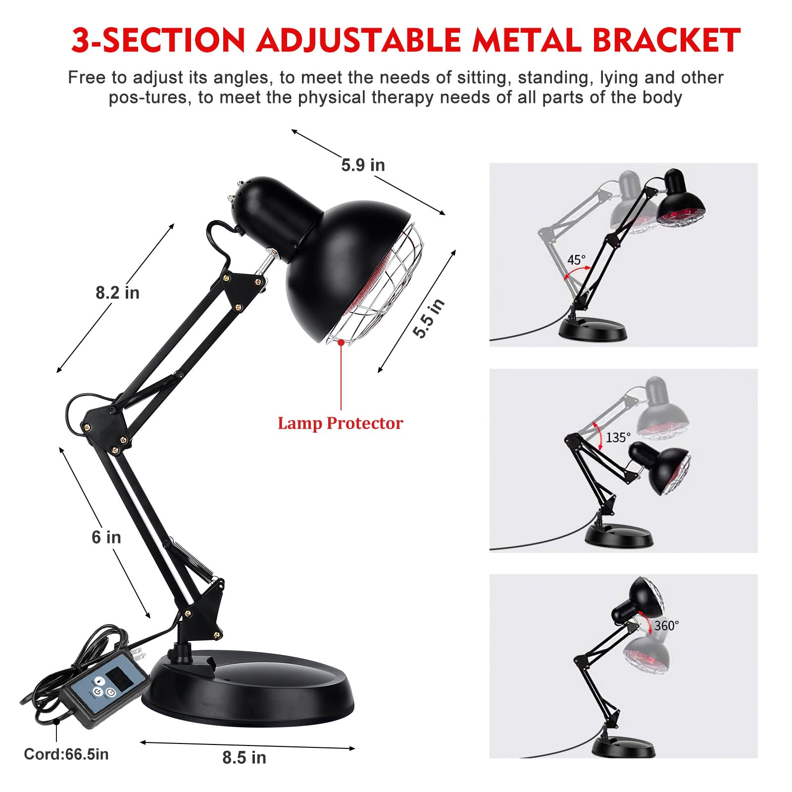 Lampada A Infrarossi VOVIPO 150W Con Terapia A Luce Rossa – Timer, Braccio Regolabile, Controllo Temperatura, Per Dolori Muscolari E Riscaldamento Domestico