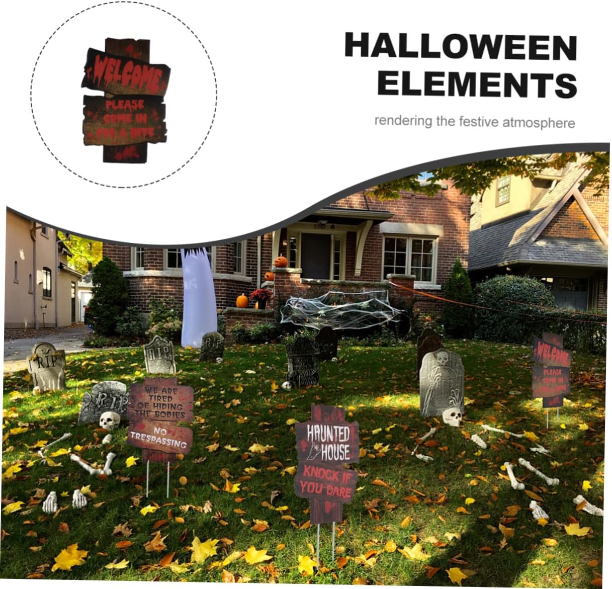 OSALADI Halloween Yard Stakes 3pcs Set Outdoor Lawn Decorations with Halloween Lawn Ornaments and Warning Signs for Garden and Party Use