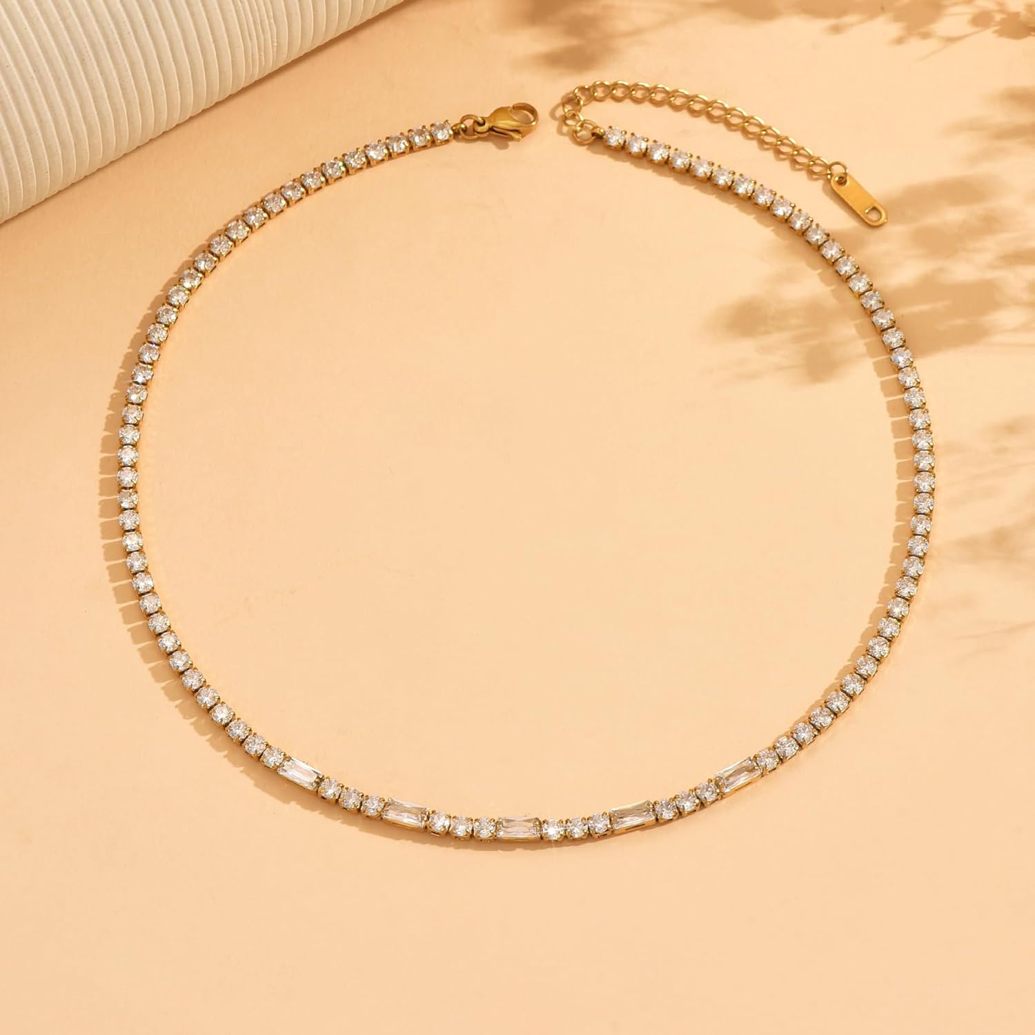 Tennis Necklaces for Women 18K Gold Plated White Red Green Blue Cubic Zirconia Necklaces Dainty Rhinestone Choker Necklaces Trendy Faux Diamond Tennis Chain 3mm - Image 6