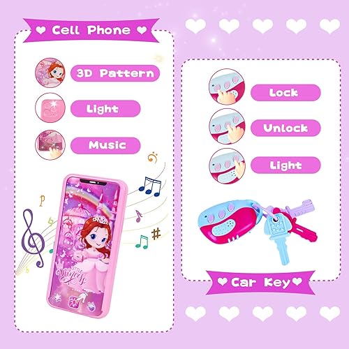 Miniatura 5 de KONP Bolso para niña con kit de maquillaje para niños, mi primer juego de bolso con bolsa de cadena y más juguetes de simulación, juguetes de