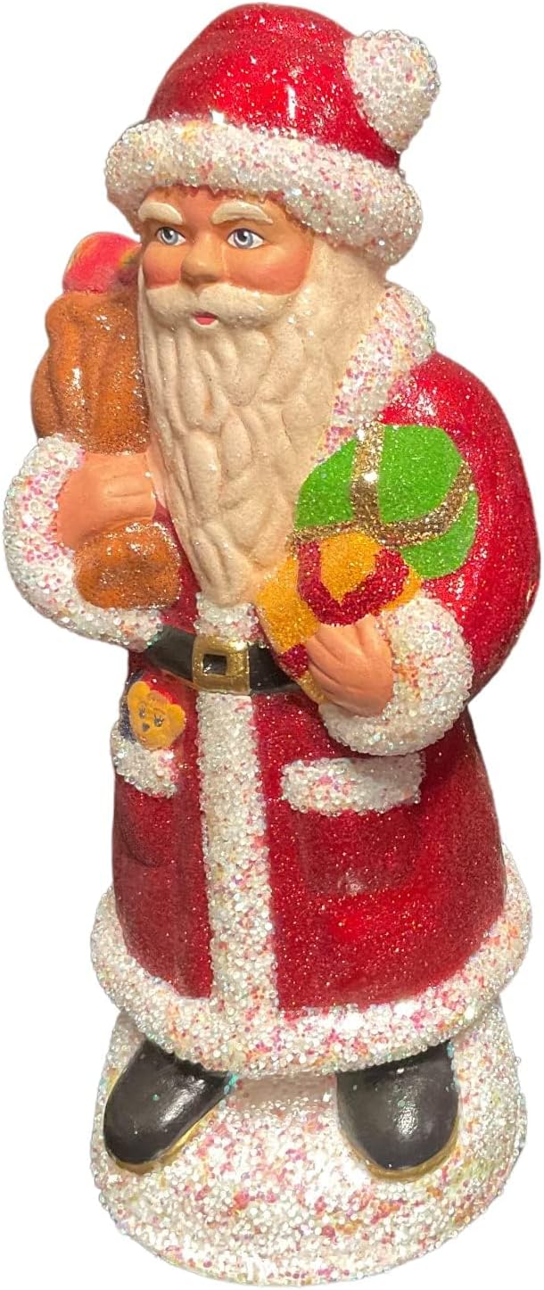 Pinnacle Peak Trading Company Ino Schaller Red Glitter Santa Bag of Apples German Paper Mache Candy Container