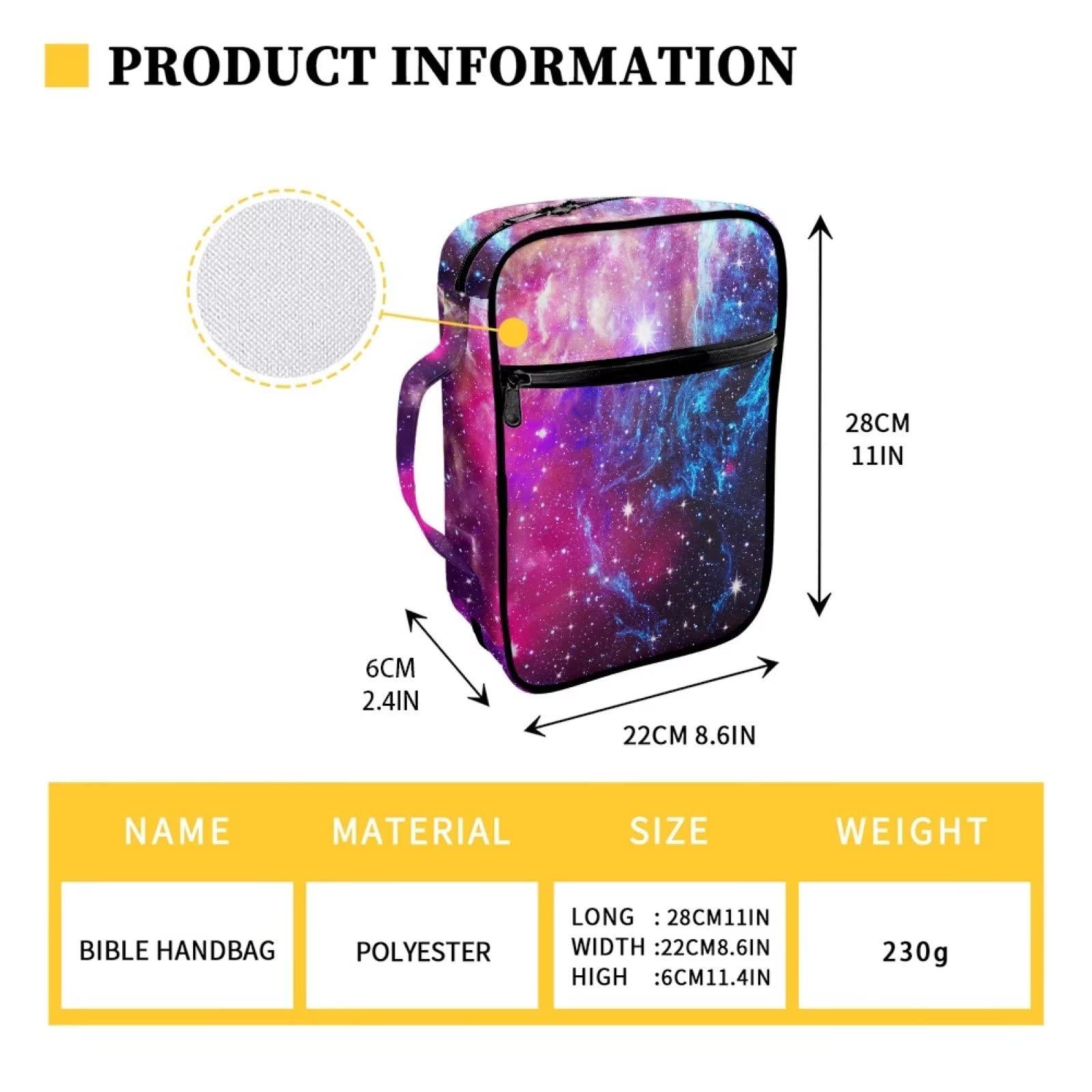 ZIATUBLES Polyester Galaxy Purple Print Bible Covers for Women Girls Standard Size Bible Cover with Handle Zippered Pockets and Pen Slots Multi-Functional Bible Case Bible Bag - Image 3