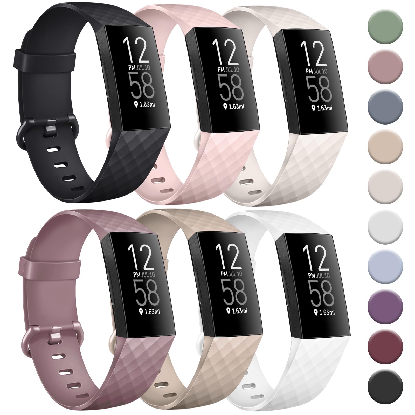 Tobfit 6 PACK Sport Bands Compatible with Fitbit Charge 4 Bands / Fitbit Charge 3 Bands for Women Men, Soft Silicone Waterproof Wristbands Replacement Straps for Fitbit Charge 4/Charge 3/Charge 3 SE Fitness Tracker (6 Pack),