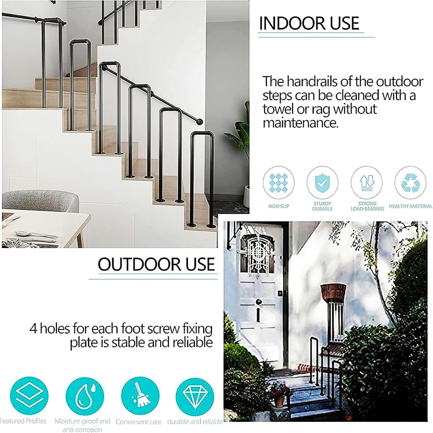 XENITE Handrail Industrial Stair Handrail,U Shape Wrought Iron Pipe Staircase Railing,Safety Non-Slip Grab Bar Support,decking Railing for Indoor Outdoor Garage Porch Garden Steps(Size:75cm/29.5in)