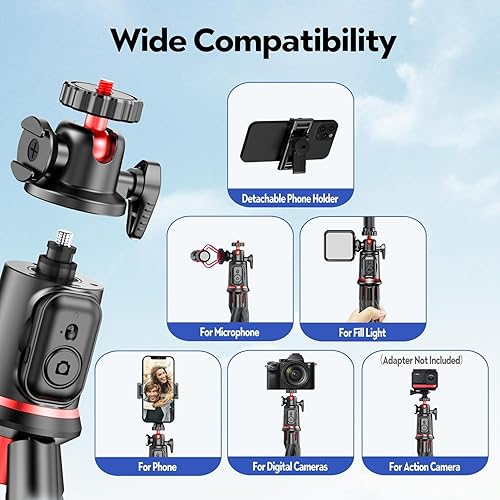Miniatura 8 de Fotopro Trípode flexible horizontal para teléfono con zapata fría para mini teléfono, trípode para selfies vlogging, maquillaje, transmisión en vivo