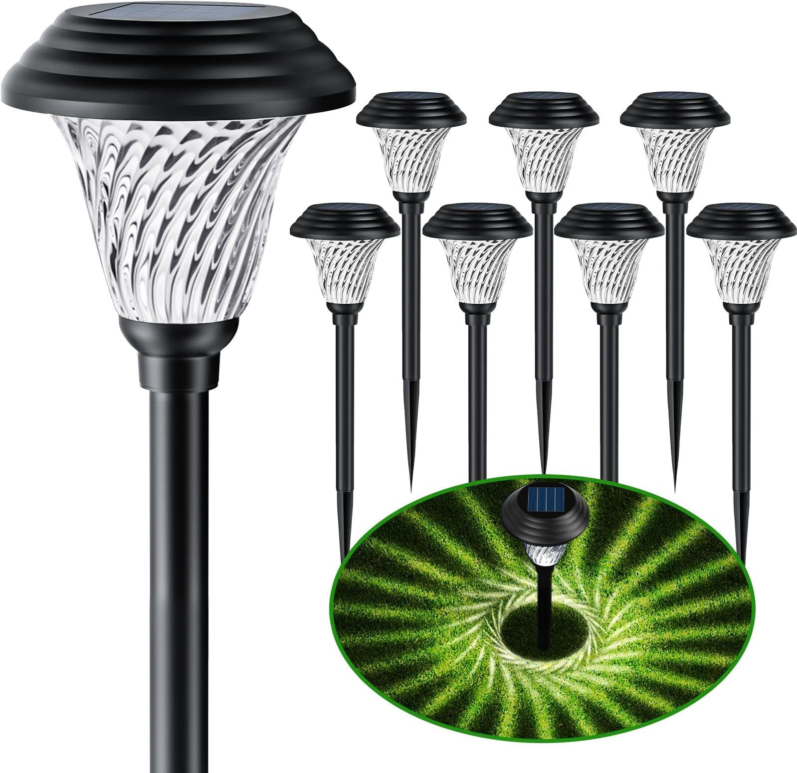 Jkoeier Solar Outdoor Lights 8 Pack, IP65 Waterproof, 12 Hrs Long-Lasting Landscape Lighting Solar Garden Lights Decorative for Walkway Patio Yard & Lawn