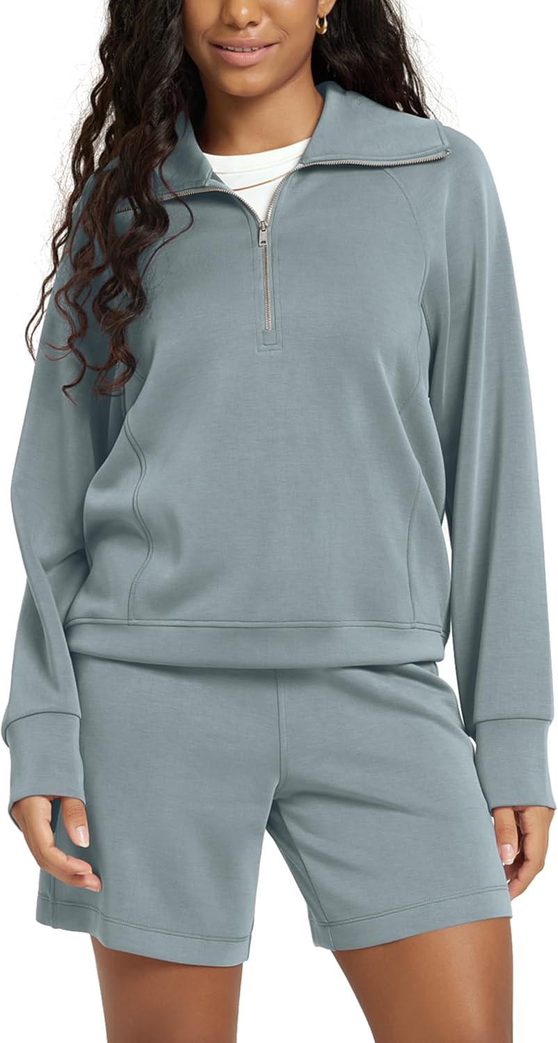 ODODOS Modal Soft Half-Zip Sweatshirts for Women Long Sleeve Relaxed Fit Collared Pullover Top