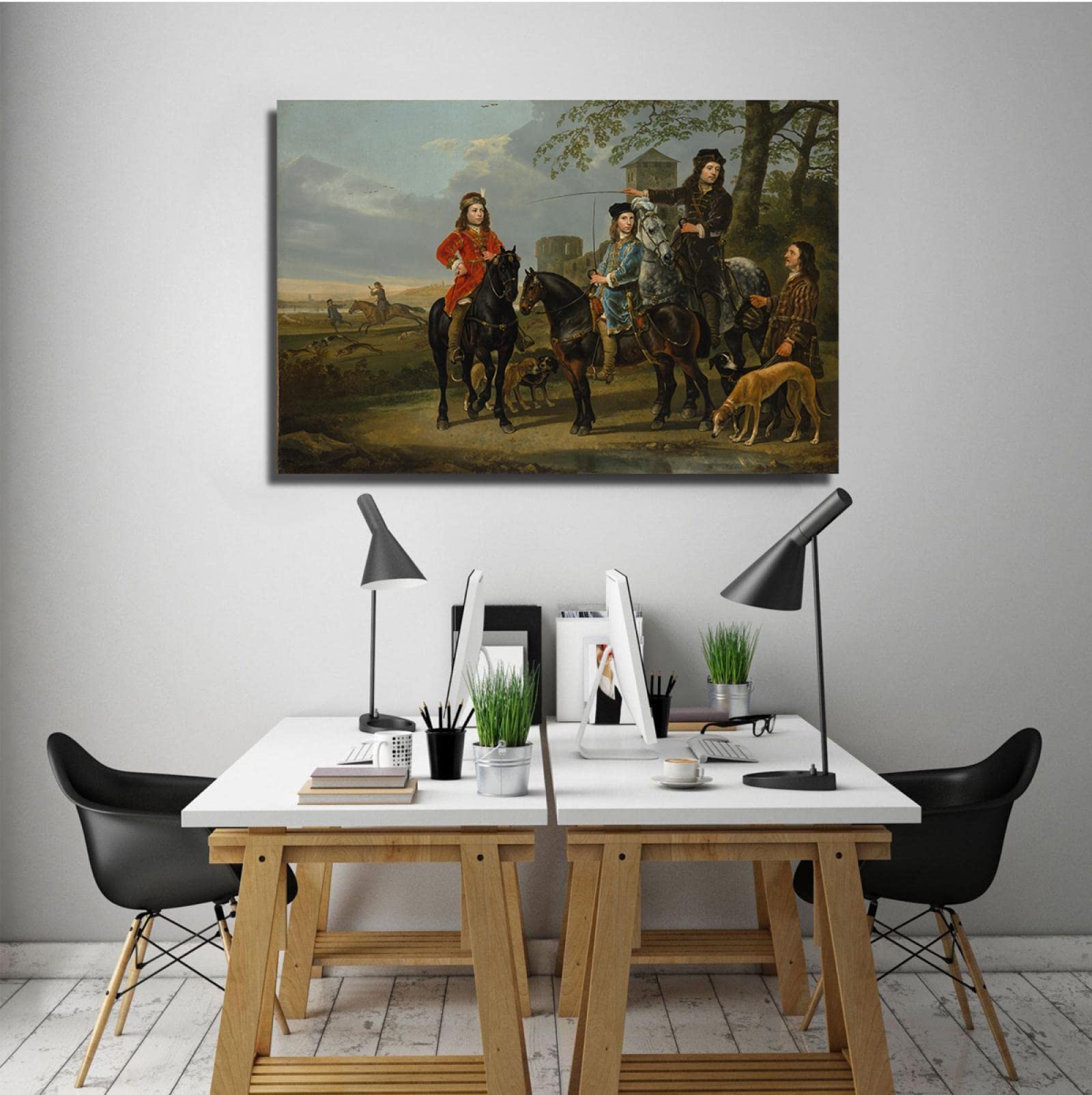Wandbild auf Leinwand Aelbert Cuyp Reiterporträt von Cornelis und Michiel Pompe Van Meerdervoort Bauernhaus gerahmt Leinwand Kunst Dekor 70x100cm Innenrahmen
