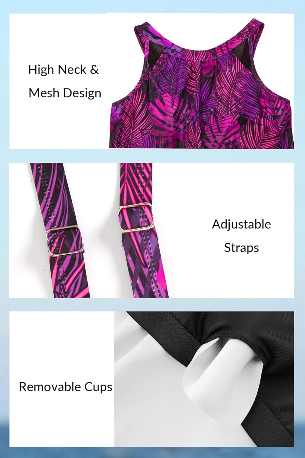 Yonique Tankini Swimsuits with Shorts - Tummy Control Two Piece Blouson Bathing Suits High Neck Swimwear - Image 5