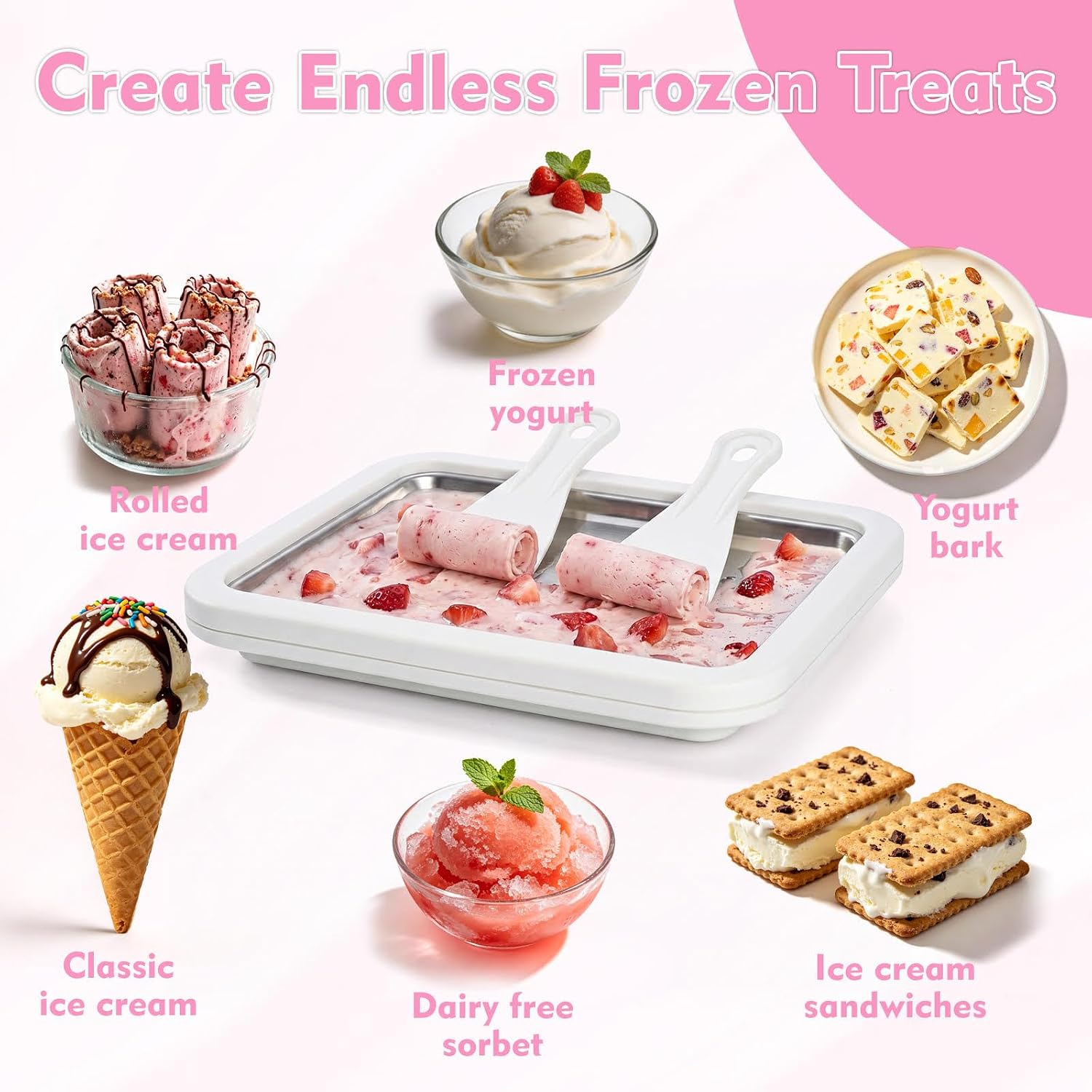 Premium Rolled Ice Cream Maker Kit. Recipe Book, Stainless Steel Ice Cream Tray, 2 Spatulas & Gift Ready Box. Homemade Ice Cream Maker. Instant Ice Cream Roller Maker.