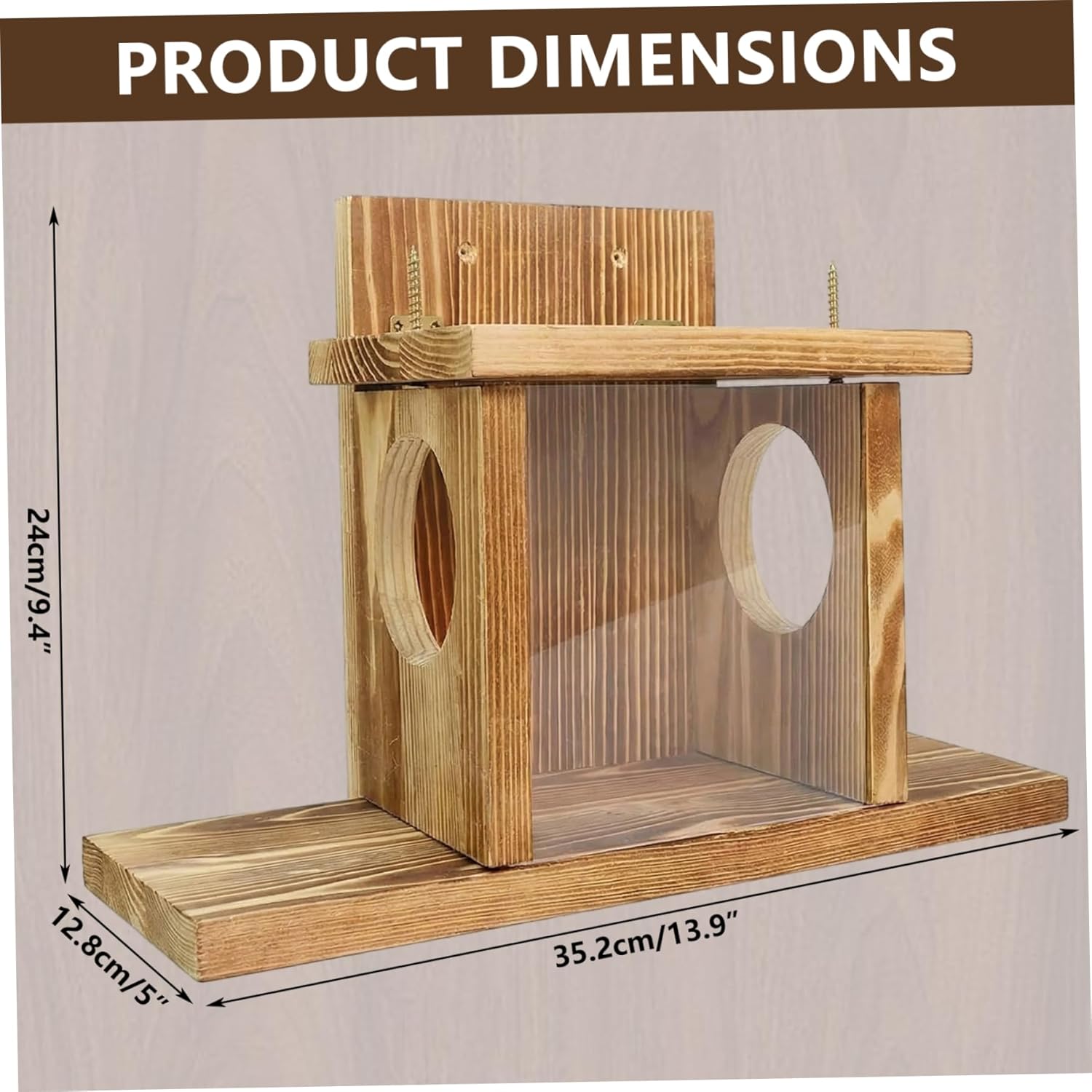 Squirrel Feeders for Outside Wooden Flip-Top Squirrel Box with Clear Window Weatherproof Nut Bar Chipmunk Feeder for Wood Deck Tree Fence 14x5x9in Feeders for Outside, Feeder, S