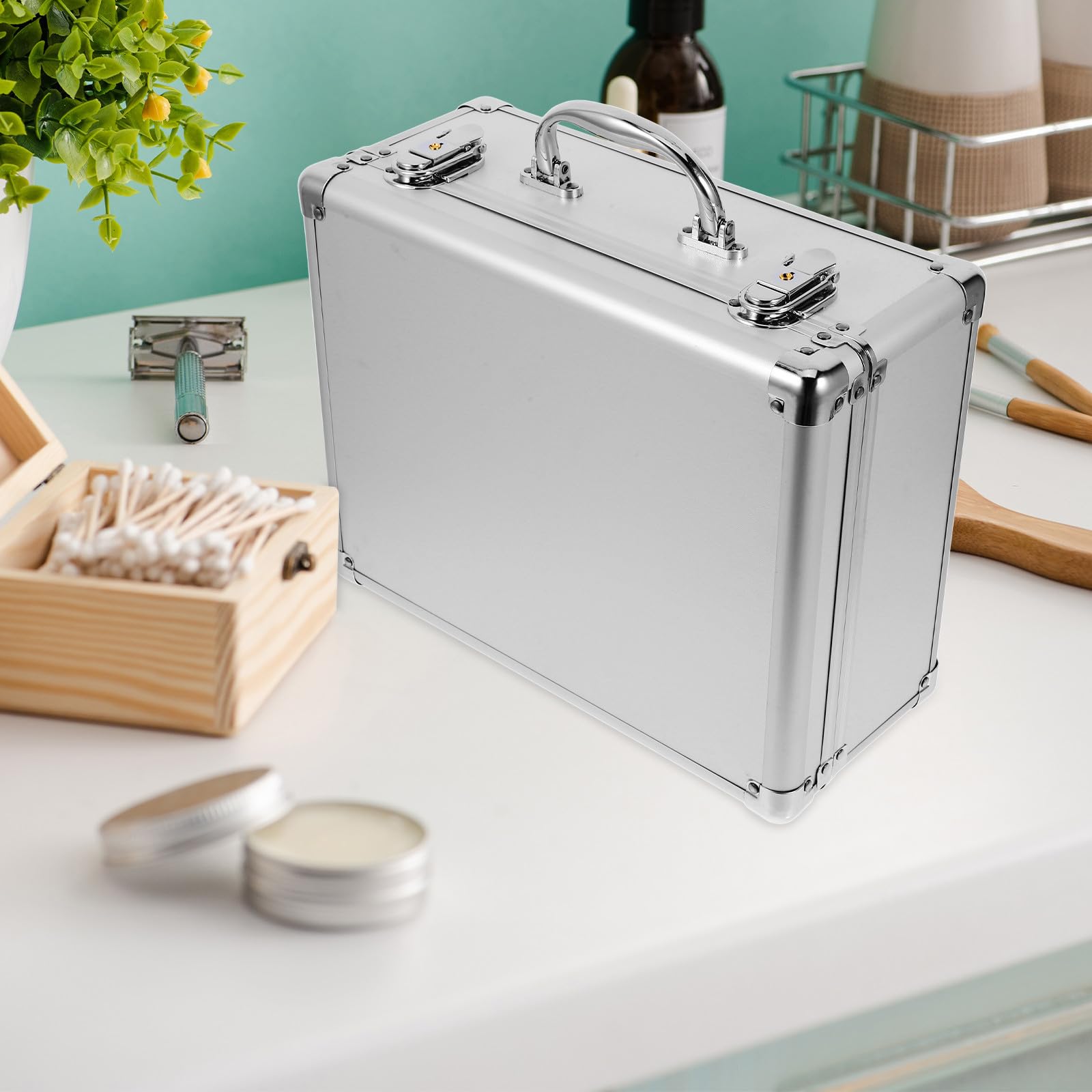 Healeved Valise en Métal, Coffret à Outils Portable en Alliage D'aluminium, Argenté, à Code, Rigide et Protecteur, pour Camping et Randonnée