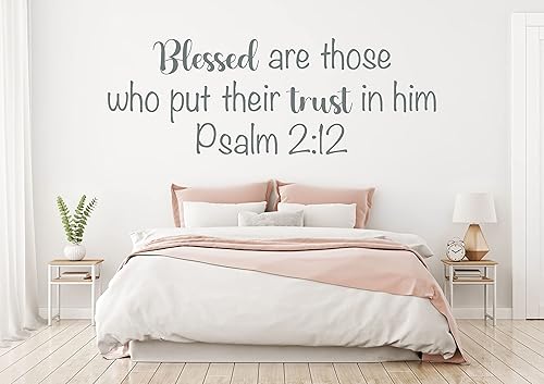 Miniatura 8 de Vinilo religioso para pared, versículo de la Biblia, Salmo 2:12, Benditos son aquellos que ponen su confianza en él, decoración cristiana para el