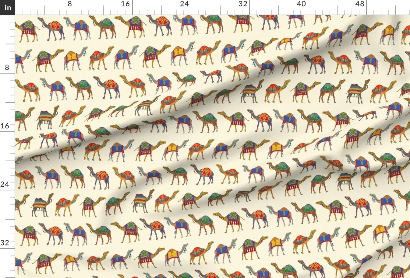 Spoonflower Fabric - Exotic Desert Animal Camel Pom Poms Tassels Whimsical Maximalist Printed on Upholstery Velvet Fabric Fat Quarter - Upholstery Home Decor Bottomweight Apparel