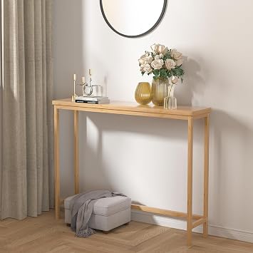 VASMIA Console Table, Slim Entryway Table, Narrow Sofa Table, 100cm Bamboo Hallway Table for Entryway, Living Room, Bedroom, Foyer, Natural