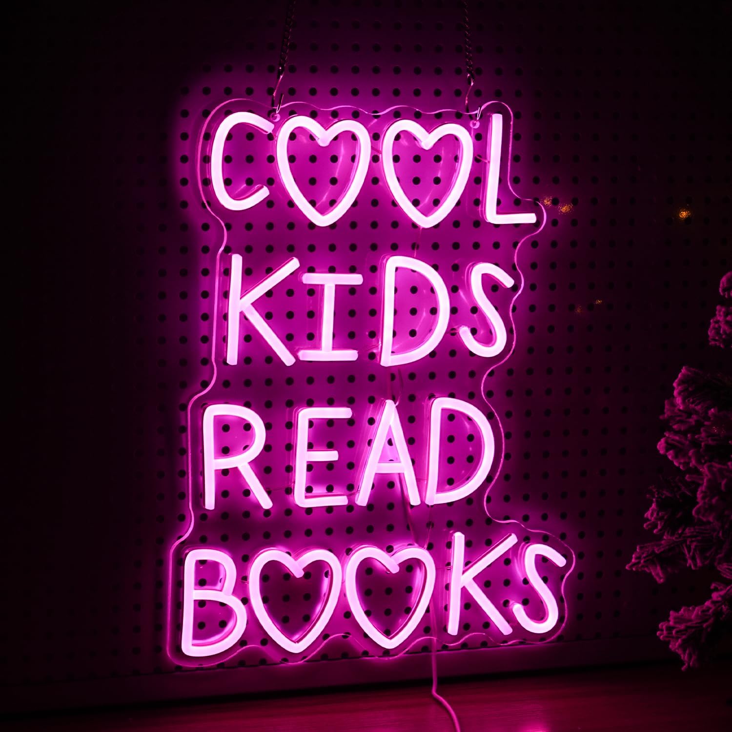 Neon Sign Dimmable USB Powered Cool Kids Neon Light for Wall Decor Pink Led Read Books Light Up Sign for Classroom Reading Room Library Bookstore (16.3 * 12.4In)
