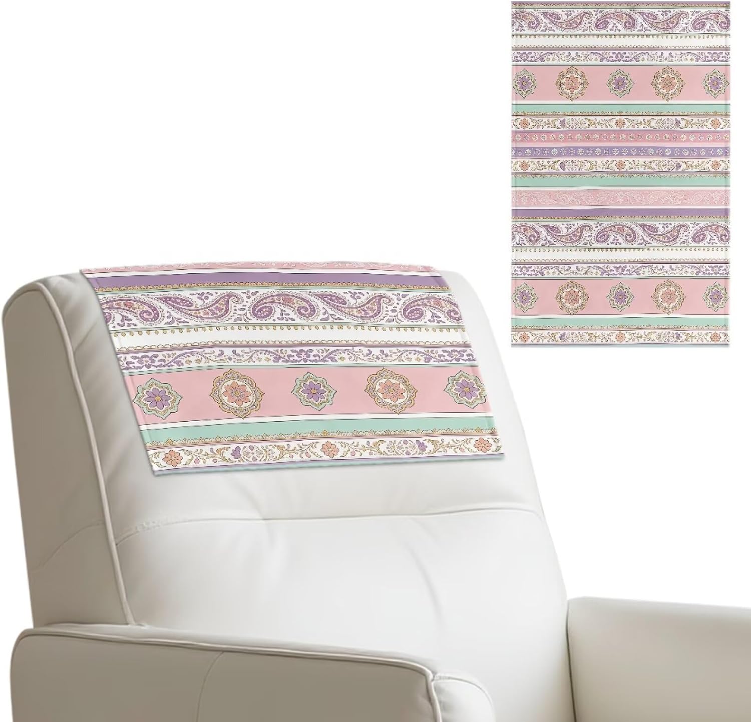 Merkmak Non Slip Recliner Headrest Protector Cover Western Aztec Paisley Sofa Headrest Covers with Hook and Loop Dustproof Recliner Loveseats Chair Head Rest Slipcover - 3 Pieces