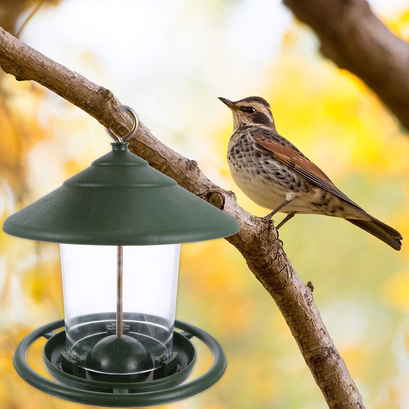 Comedero para pájaros para exteriores, alimentación de 360°, diseño duradero resistente a la lluvia, gran capacidad para cardenales y pinzones en jardín y patio