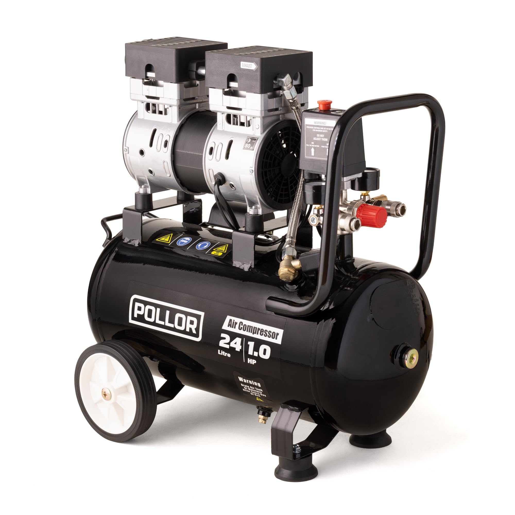 POLLOR 24L Air Compressor Low Noise Oil Free Electric Portable 5.2CFM with Pressure Regulator (24L)