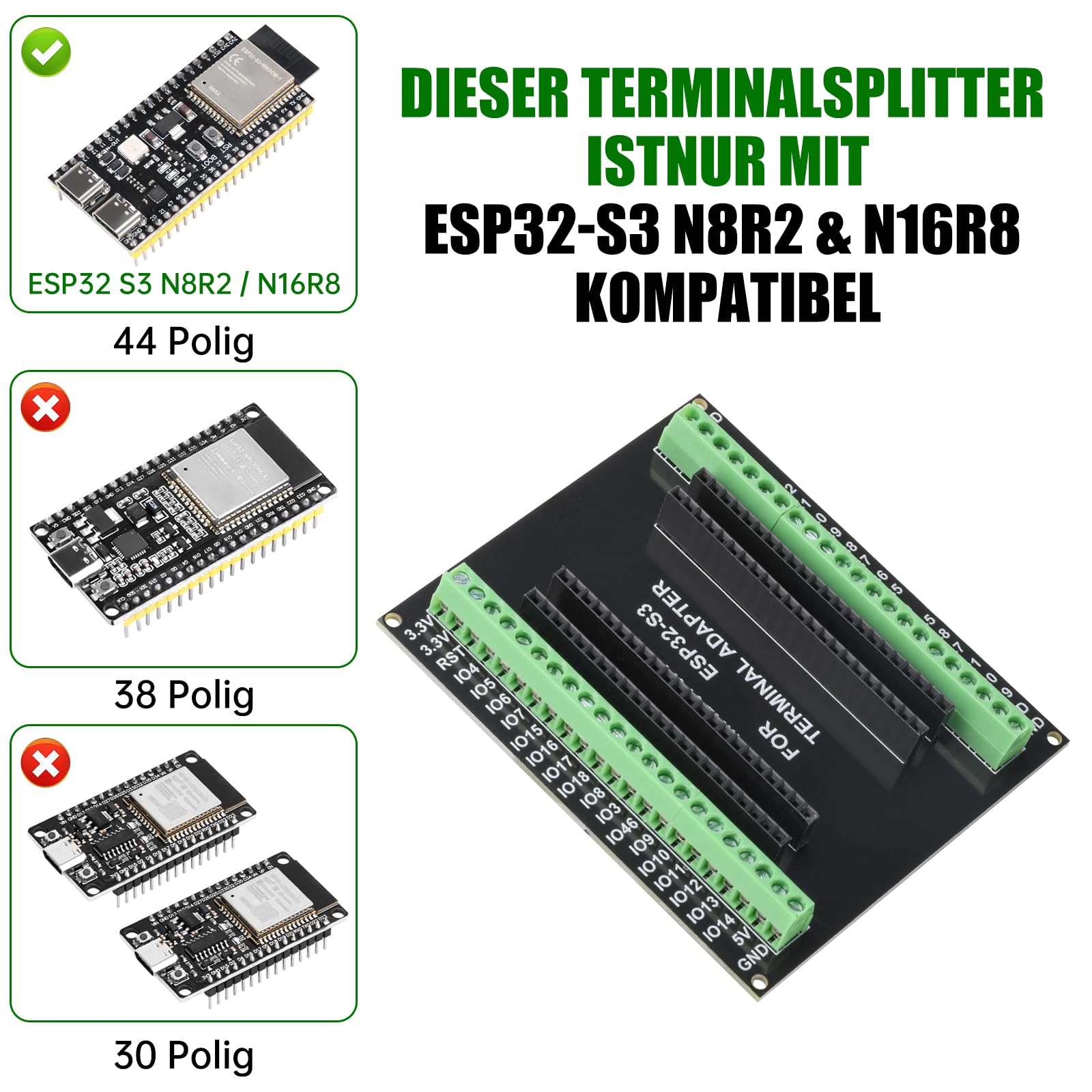 Heemol 2 sztuki do ESP32 S3 GPIO Breakout Board do ESP32 S3 N8R2/N16R8, płyta rozszerzająca 44PIN do rozwoju IoT
