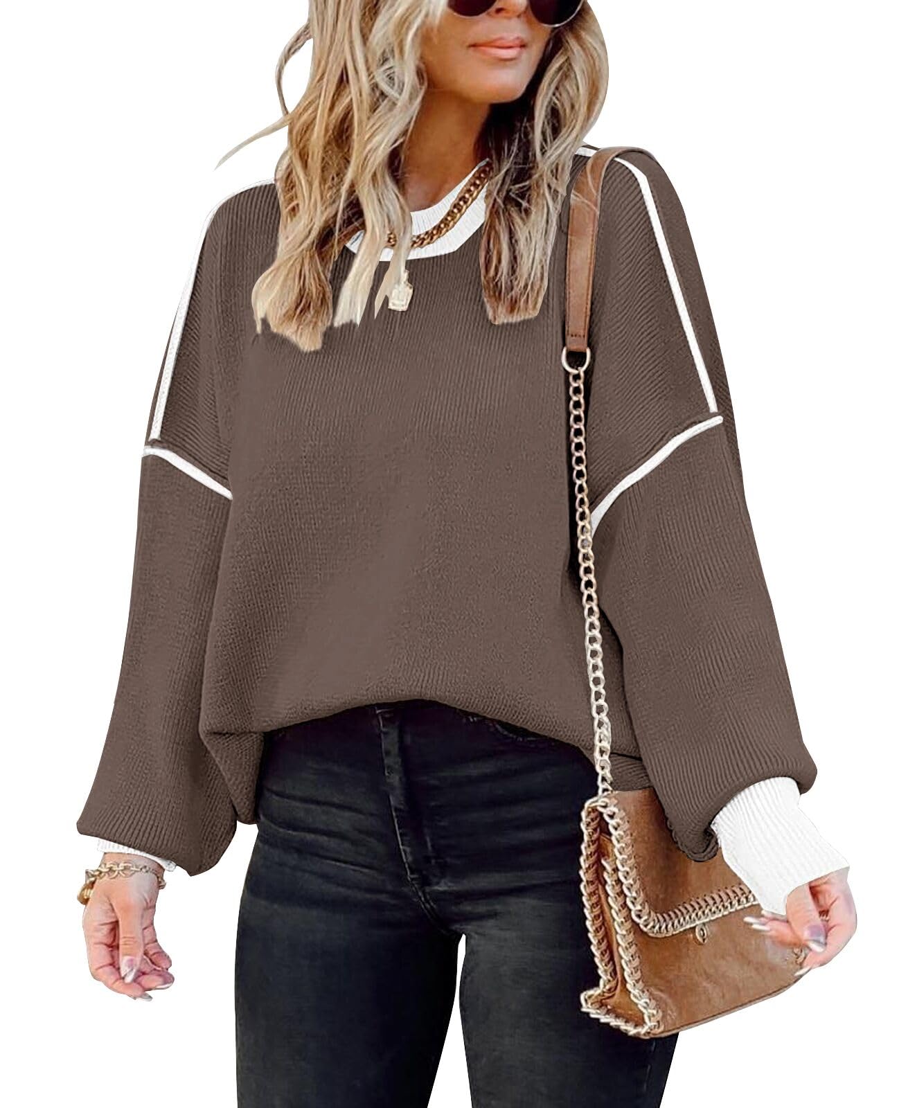 Womens Oversized Sweaters Fall 2026 Fashion Clothes Colorblock Knit Tops