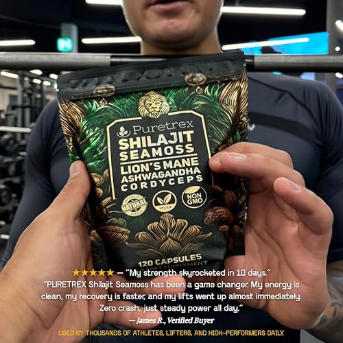 Miniatura 3 de Cápsulas Shilajit Seamoss con melena de león, Ashwagandha y Cordyceps - 120 cápsulas veganas para energía, concentración y bienestar