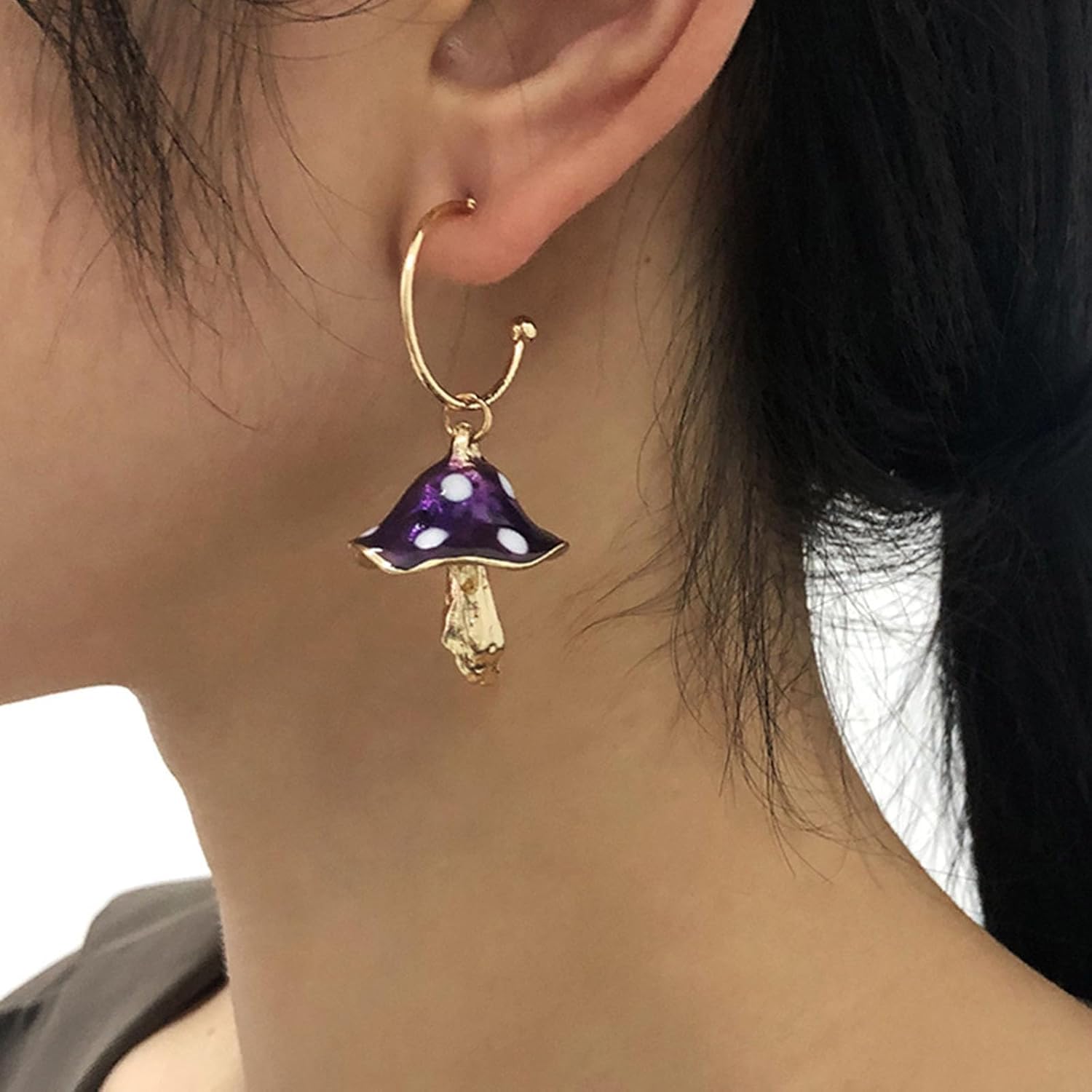 Gold Mushroom Stud Earrings for Women,Mushroom Earrings Huggie Hoop Beach Food Earrings Cute Statement Earrings Dangling Trendy Jewelry - Image 2