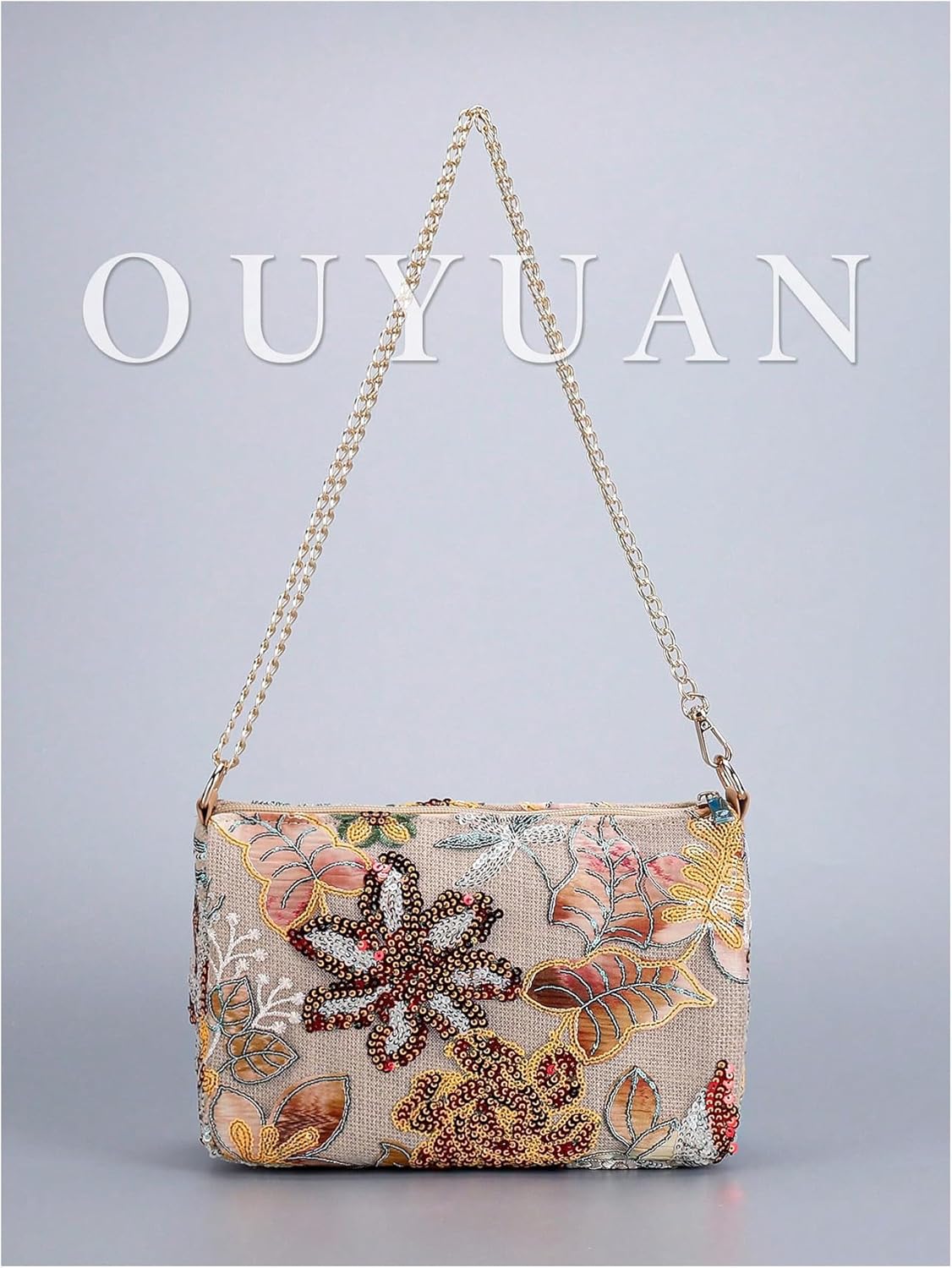 QWINEE Women's Sequin Floral Embroidery Evening Beaded Clutch Bags Elegant Mini Crossbody Purses Wedding Party Bag - Image 2