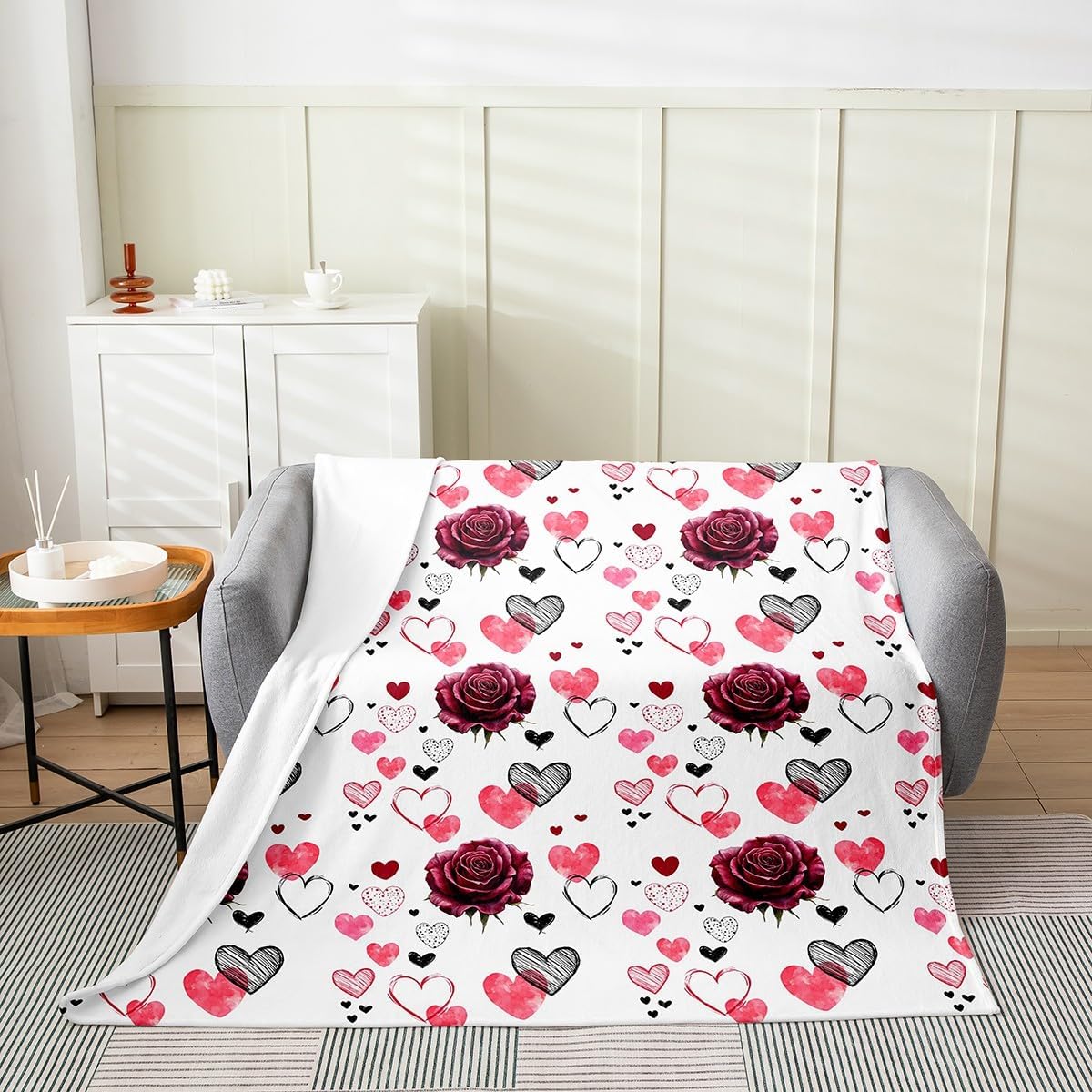 Erosebridal Deer Wolf Blanket Queen 90x90,Boho Tribal Ethnic Throw Blanket for Bedroom Living Room,Vintage Patchwork Flannel Blanket,Woodland Jungle Wild Animal Sherpa Blanket Soft Lightweight