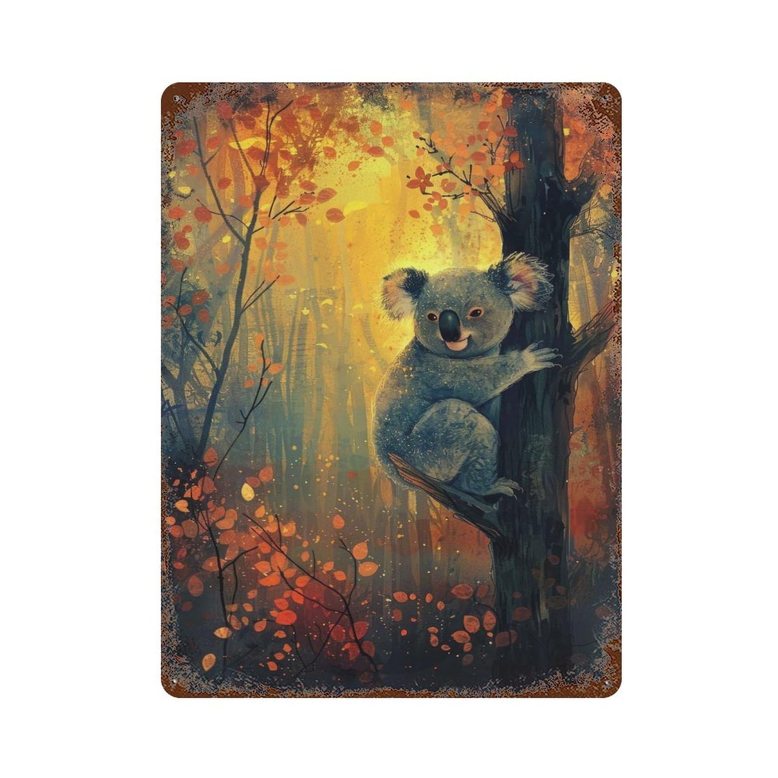 Cozy Koala Rust Effect Tin Sign 15.7"x11.8", Farmhouse Wall Decor for Farmhouse, Kitchen And Entryway Decor