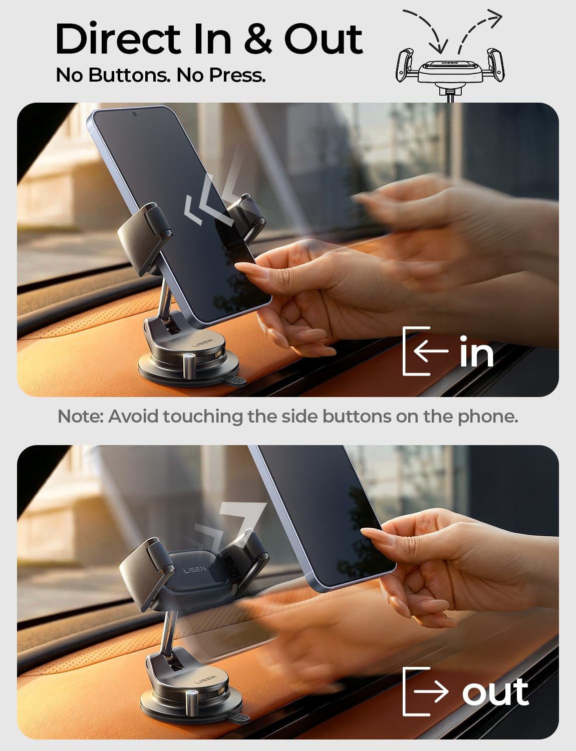 LISEN in Car Phone Holder [2026 Industry-First] Suction Phone Holder for Cars Dashboard/Windscreen Mobile Car Phone Mount for iPhone 17 16 Pro Max Samsung S26 All Gadgets Car Accessories for Men Women — view 5