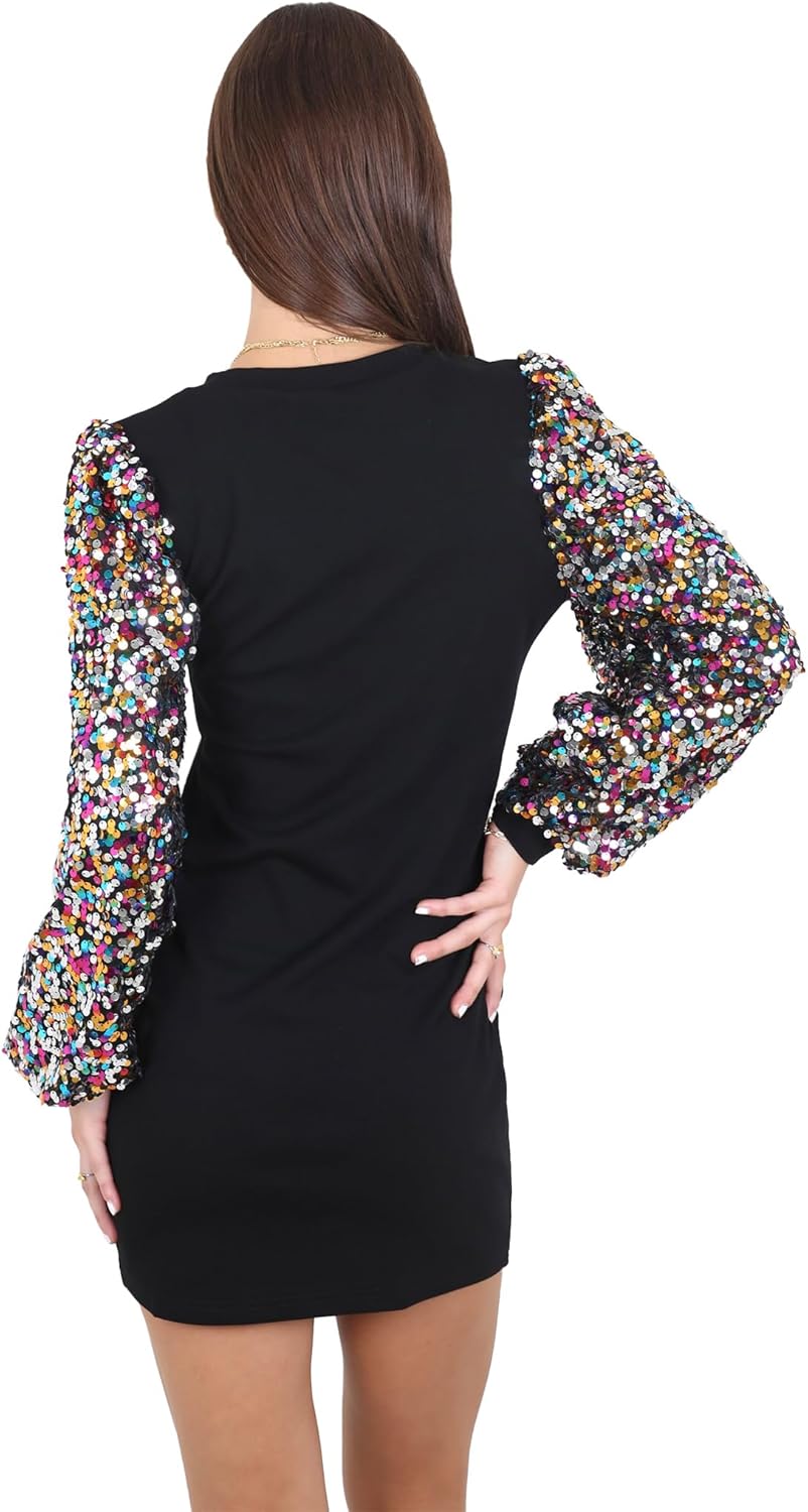 Anna-Kaci Womens Long Sleeve Sequin Party Bodycon Dress Cocktail Sparkle Wedding Evening Clubwear A Line Mini Short Dress - Image 3