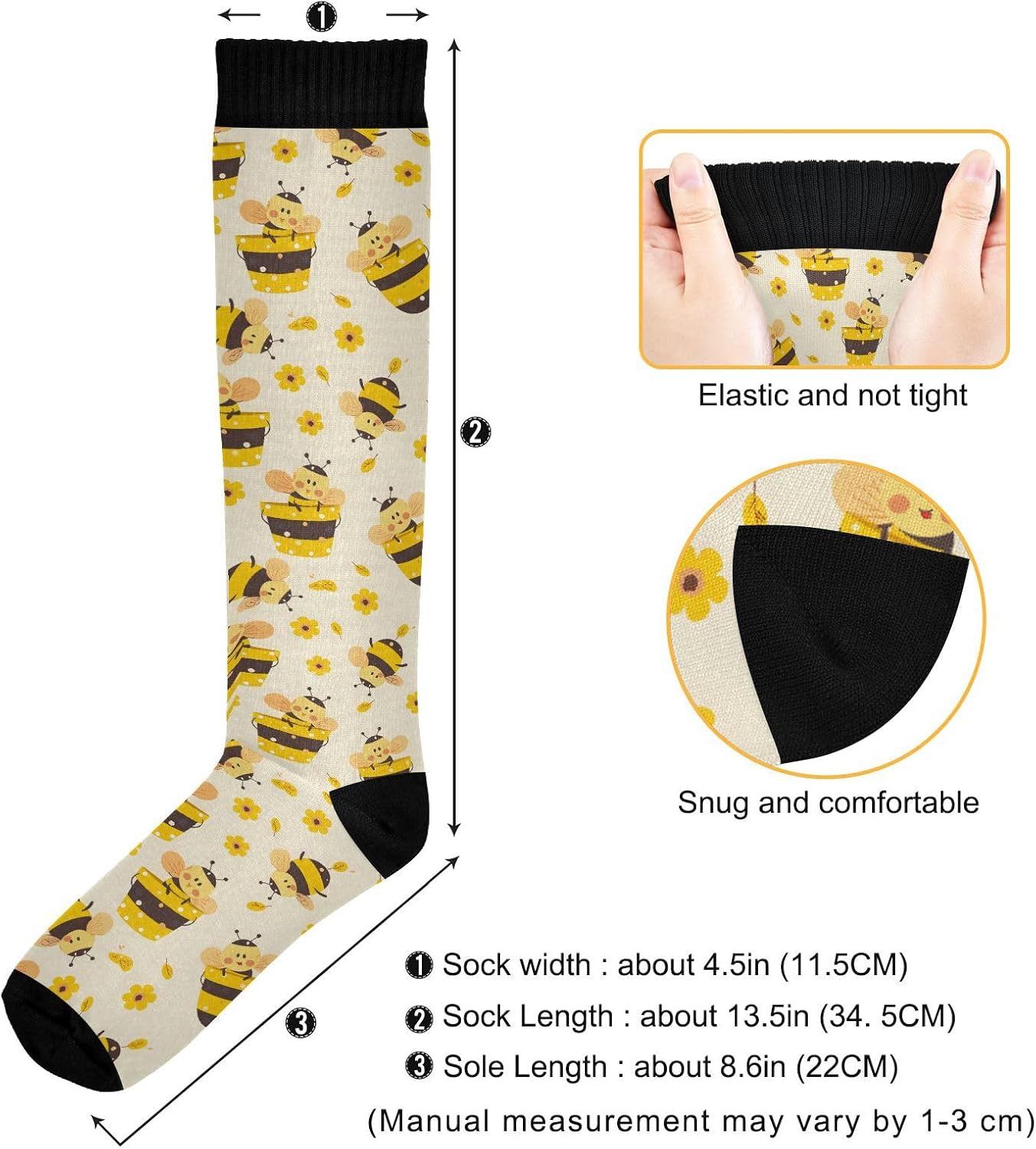 Bee Honey Honeycomb Yellow Women's Compression Socks for Women Men Knee High Socks Long Circulation for Athletic Running