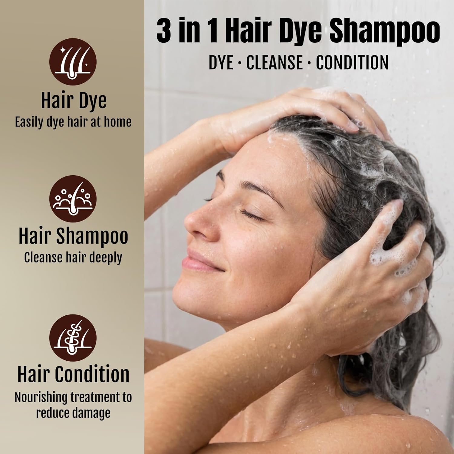 BOJICA 3 in 1 Black Hair Dye Shampoo for Gray Hair | Herbal Color Shampoo with Argan Oil & Ginseng | Instant Full Gray Coverage, 3-4 Weeks Lasting, Includes Cape & Gloves(16.9 Fl oz)
