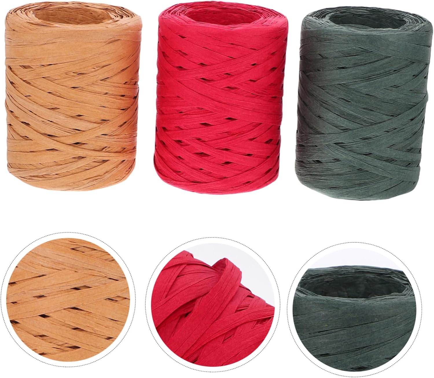 3 Rolls Raffia Paper Ribbon for Wedding Bouquet Packaging and Crocheting