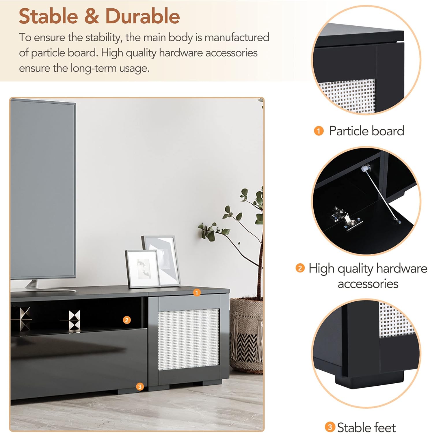 TV Stand for TVs Up to 90",Rattan Style Entertainment Center with Push to Open Doors, Extended TV Console Table, Modern TV Stand with Color Changing LED Lights for Home Theatre, Black