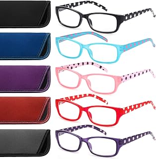 Reading Glasses 5 Pairs Blue Light Blocking Fashion for Womens Readers, Spring Hinge with Pattern Print Eyeglasses