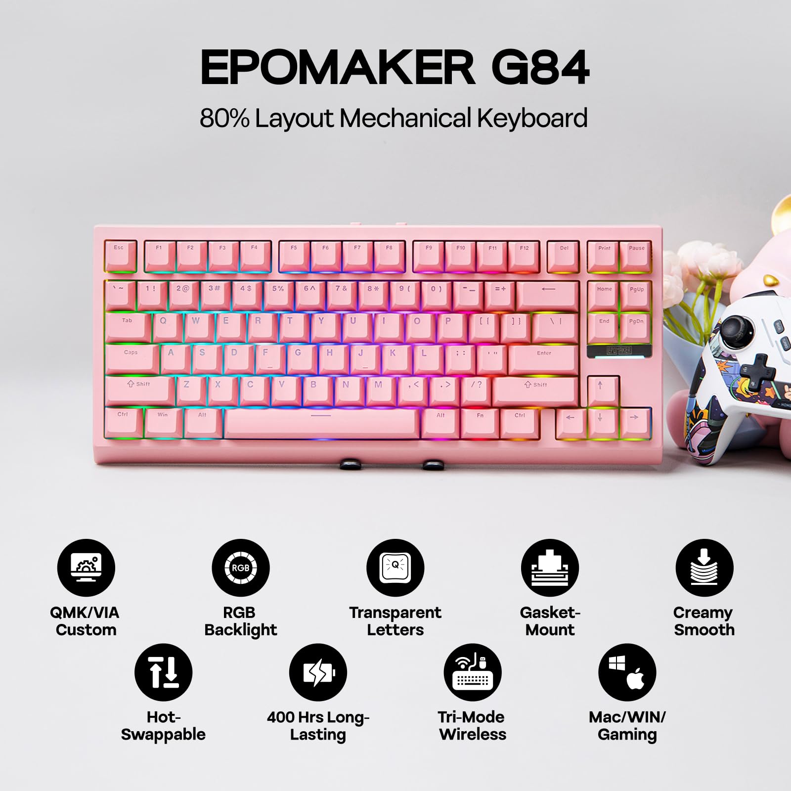 【ほぼ未使用】EPOMAKER G84 メカニカルキーボード Amazon.com: EPOMAKER G84 80% RGB Gaming Mechanical Keyboard, 2.4