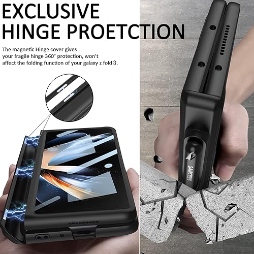 Miniatura 3 de Miimall Funda compatible con Samsung Fold 3 con soporte para bolígrafo S, protector de pantalla integrado, protección magnética de bisagra, soporte