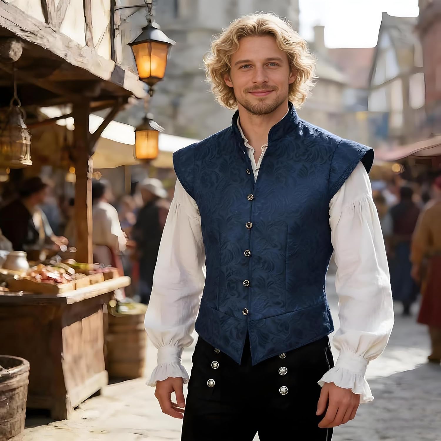 Authentic Tudor Nobleman Vest for Renaissance Faire Brocade Mens Doublet Historical Henry Costume Adjustable Fit