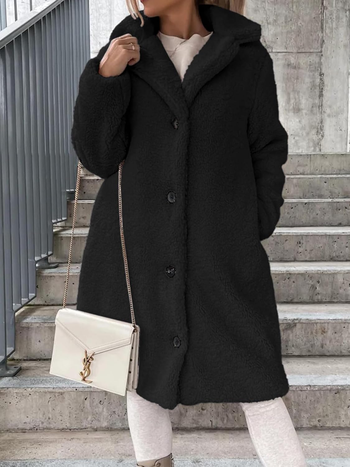 Women's Long Faux Fur Coats With lining Warm Winter Jackets For women Fuzzy Fleece Outerwear Button Down - Image 4