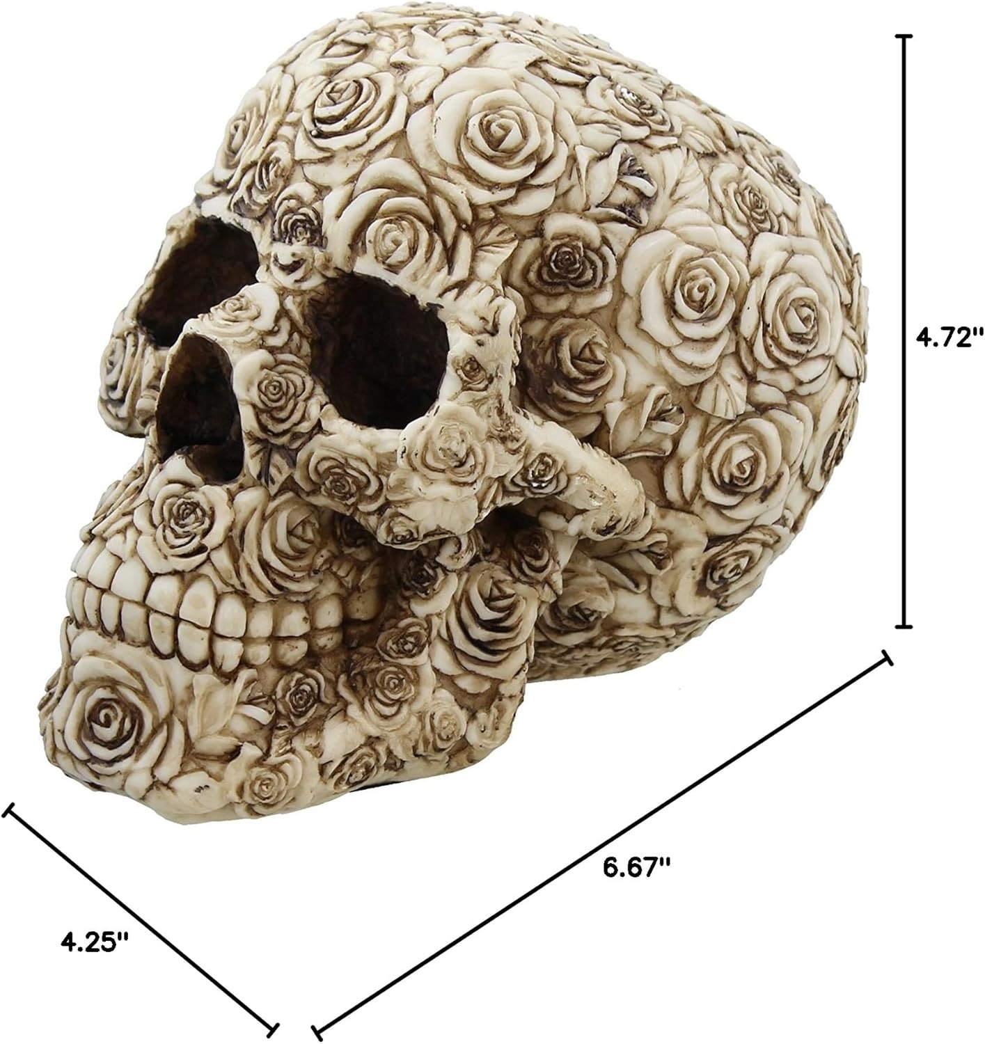Pacific Trading Decorative Ornate Rose Flower Skull Figurine